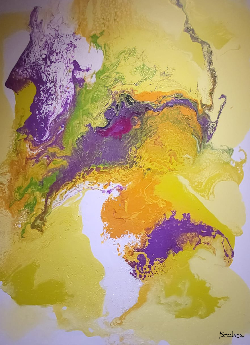 Yellow, purple, green and orange abstract painting